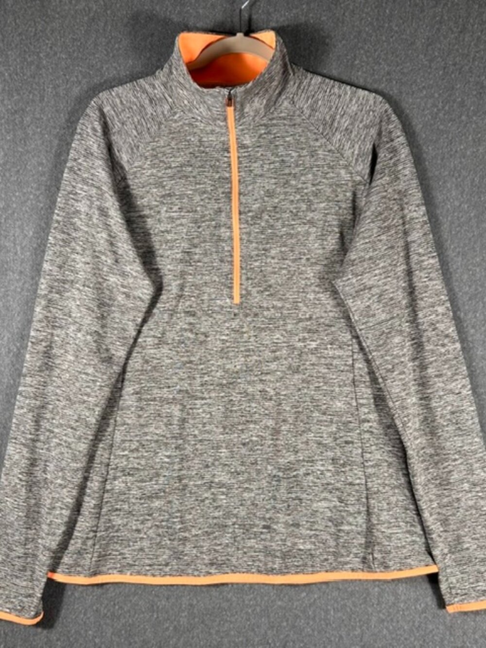 Under Armour Threadborne Qtr Zip Womens Sz XL Heather Gray Orange Trim Pullover